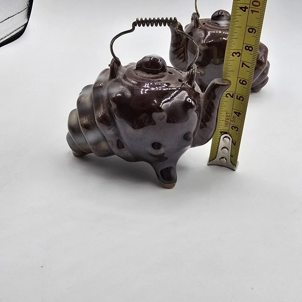 Vintage Redware Conch Shell / Teapot Salt & Pepper Shakers, Japan 1950s RARE